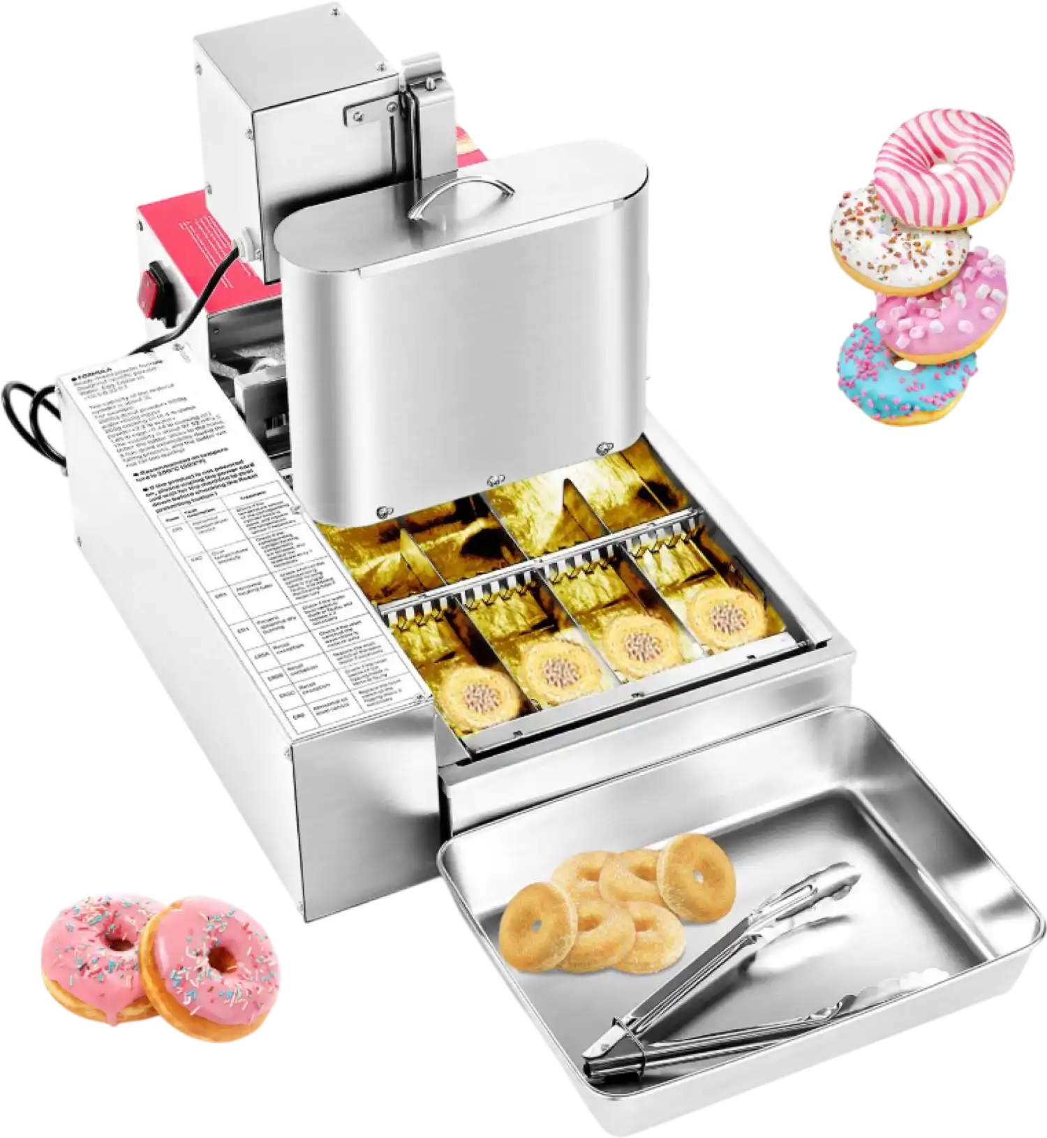Vevor Commercial Automatic Donut Maker 4-Row 240 Pcs/H Stainless Steel with 0.8 Gal Hopper New