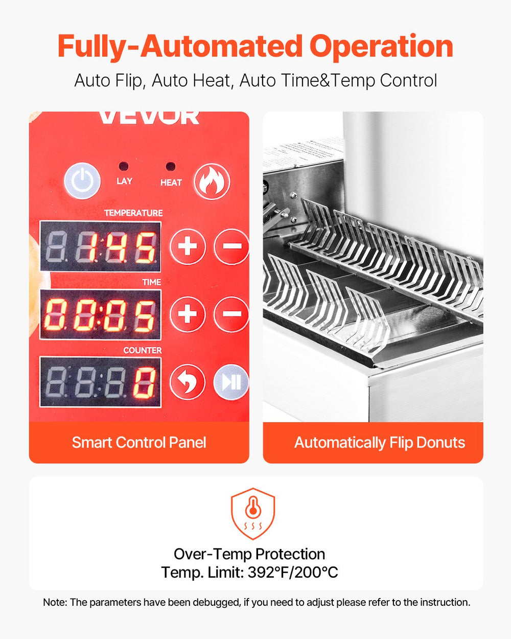 Vevor Commercial Donut Maker Automatic 360 PCS/Hr 6-Row Stainless Steel with 1.2 Gal Hopper New