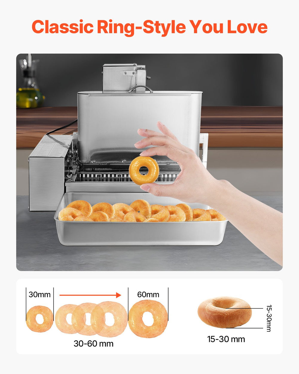Vevor Commercial Donut Maker Automatic 360 PCS/Hr 6-Row Stainless Steel with 1.2 Gal Hopper New