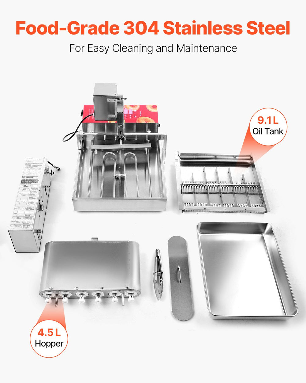 Vevor Commercial Donut Maker Automatic 360 PCS/Hr 6-Row Stainless Steel with 1.2 Gal Hopper New