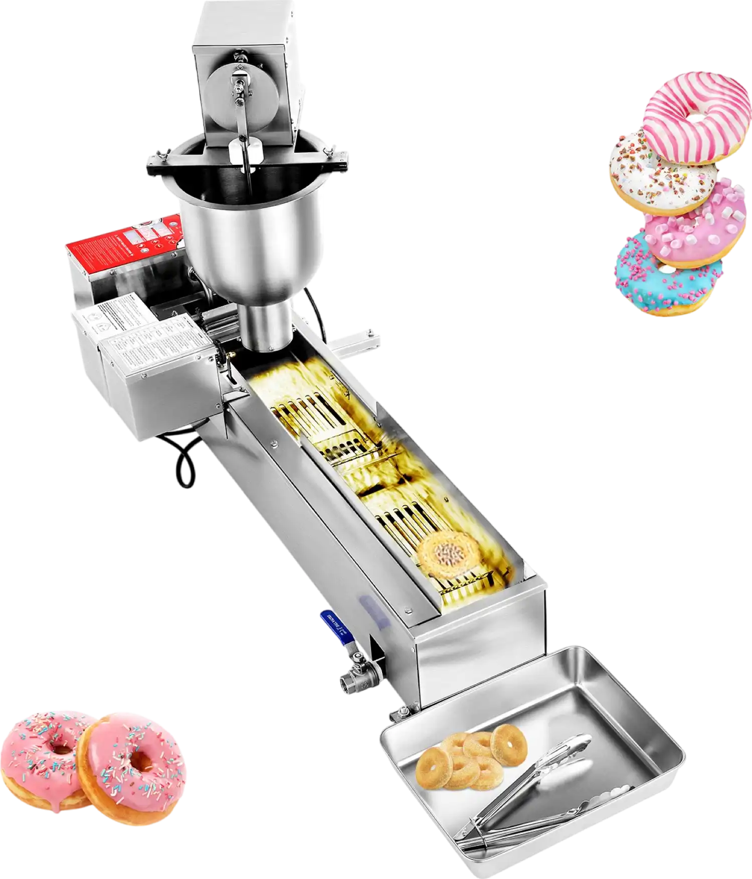 Vevor Commercial Donut Maker Automatic 90 PCS/Hr Single Row Stainless Steel 1.5 Gal Hopper New