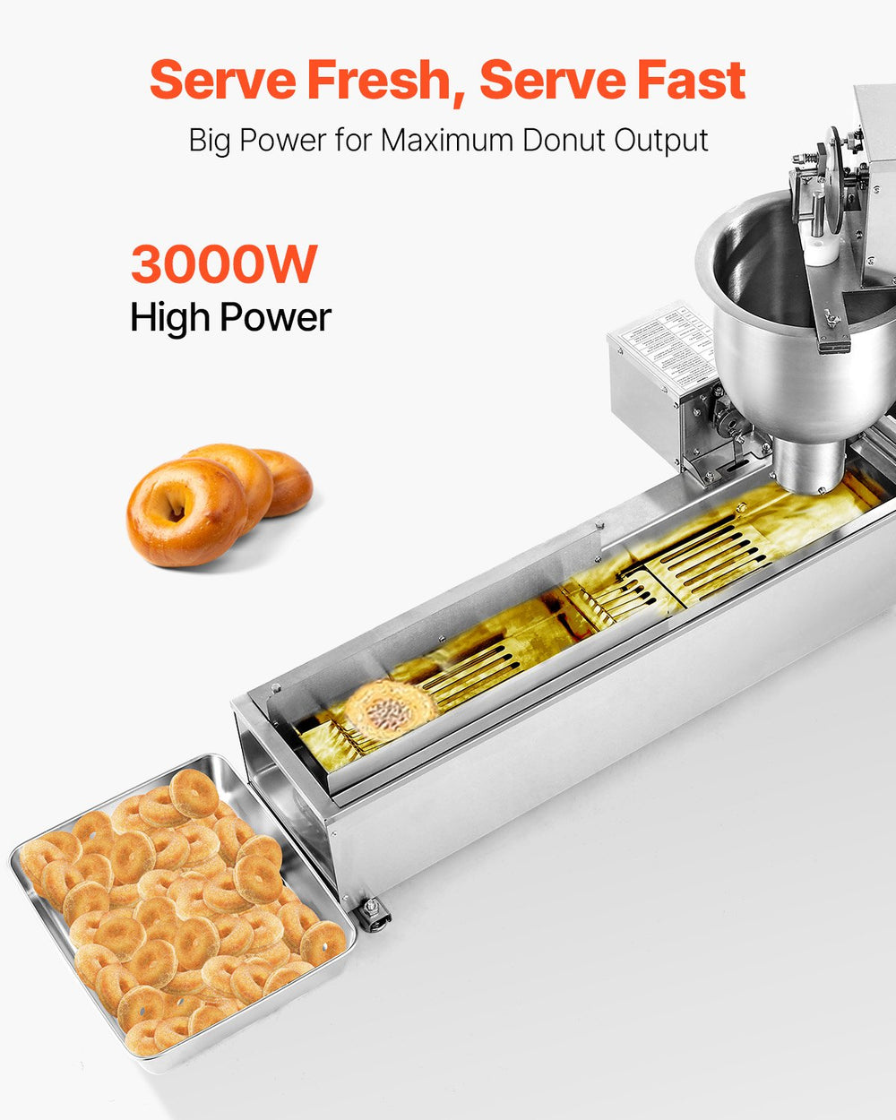 Vevor Commercial Donut Maker Automatic 90 PCS/Hr Single Row Stainless Steel 1.5 Gal Hopper New