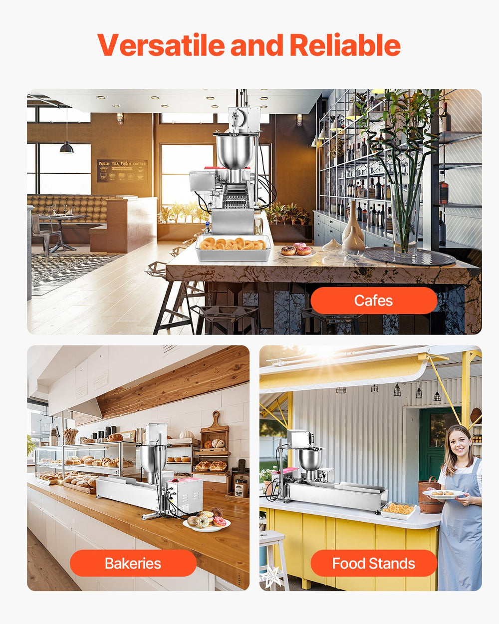 Vevor Commercial Donut Maker Automatic 90 PCS/Hr Single Row Stainless Steel 1.5 Gal Hopper New