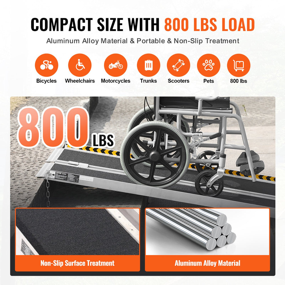 Vevor Portable Wheelchair Ramp 6' 800 lbs Folding Non-Slip Aluminum New