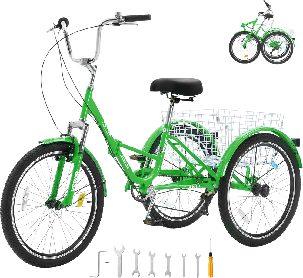 VEVOR Folding Adult Tricycle 24-Inch 7-Speed Adult Folding Trikes Carbon Steel 3 Wheel Cruiser Bike with Basket & Adjustable Seat Shopping Picnic VEVOR Folding Adult Tricycle 24-Inch 7-Speed Adult Folding Trikes Carbon Steel 3 Wheel Cruiser Bike with Basket & Adjustable Seat Shopping Picnic