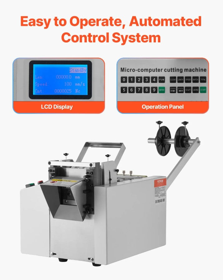 Vevor Automatic Heat-Shrink Tube Cutter LCD Display 3.35" Width 120 Cuts/Min New