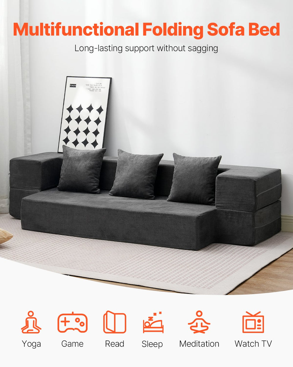 Vevor 3-in-1 Folding Sofa Bed Twin Size Convertible Sleeper with Pillows New