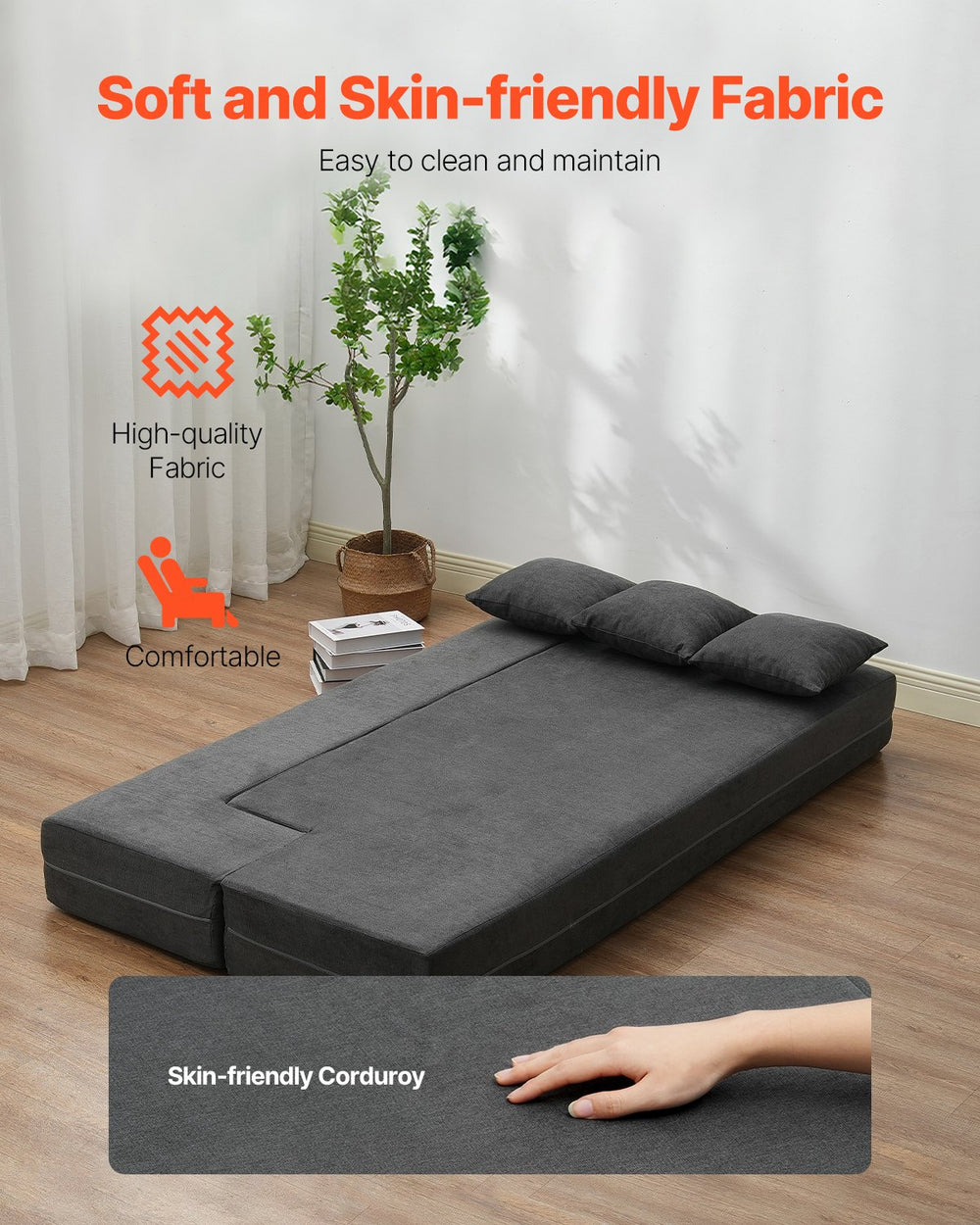 Vevor 3-in-1 Folding Sofa Bed Twin Size Convertible Sleeper with Pillows New
