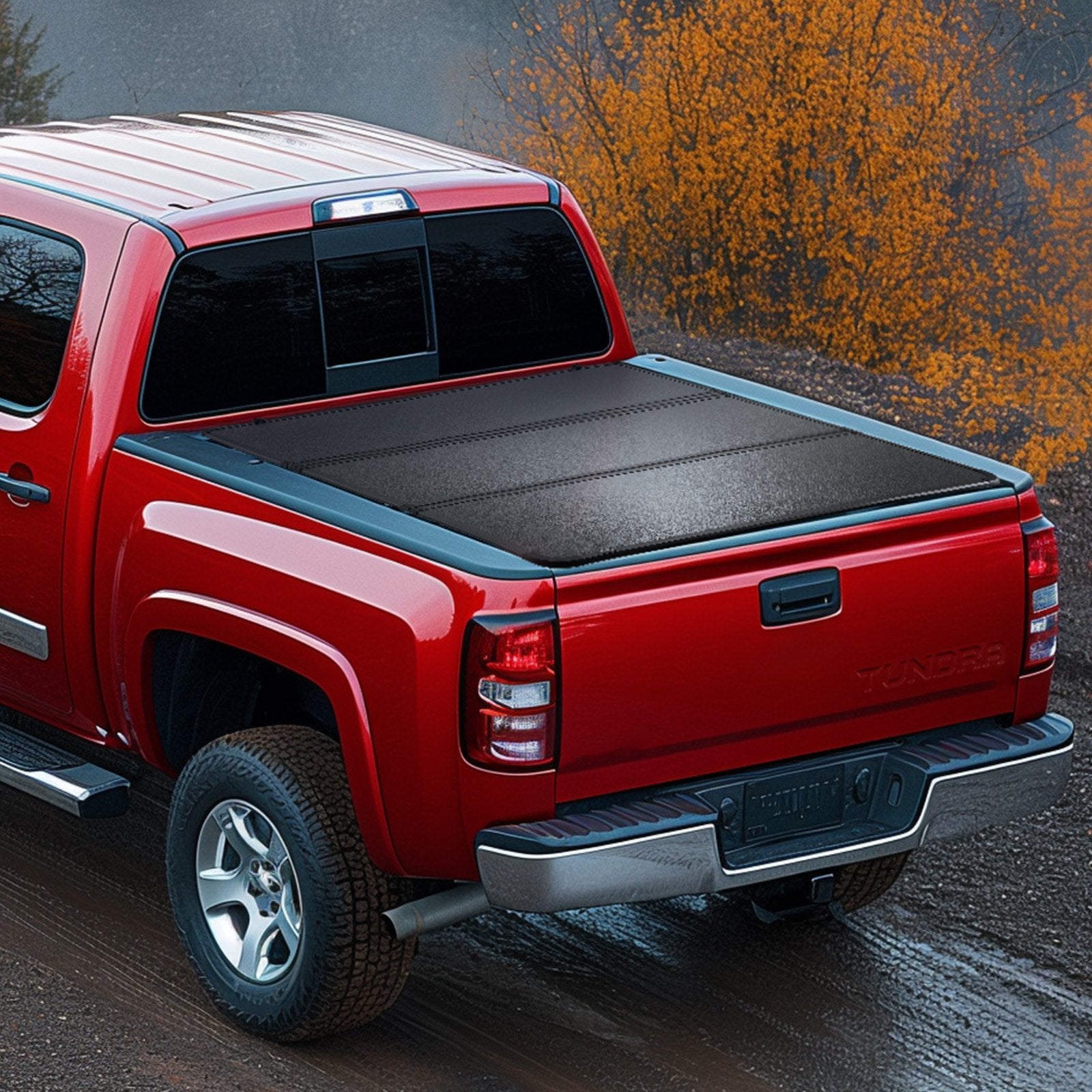 TITANICPARTS 4-Fold Tonneau Cover For Toyota Tundra 2014-2024 – 5.5 Ft Bed, W/ LED Lamp, Black