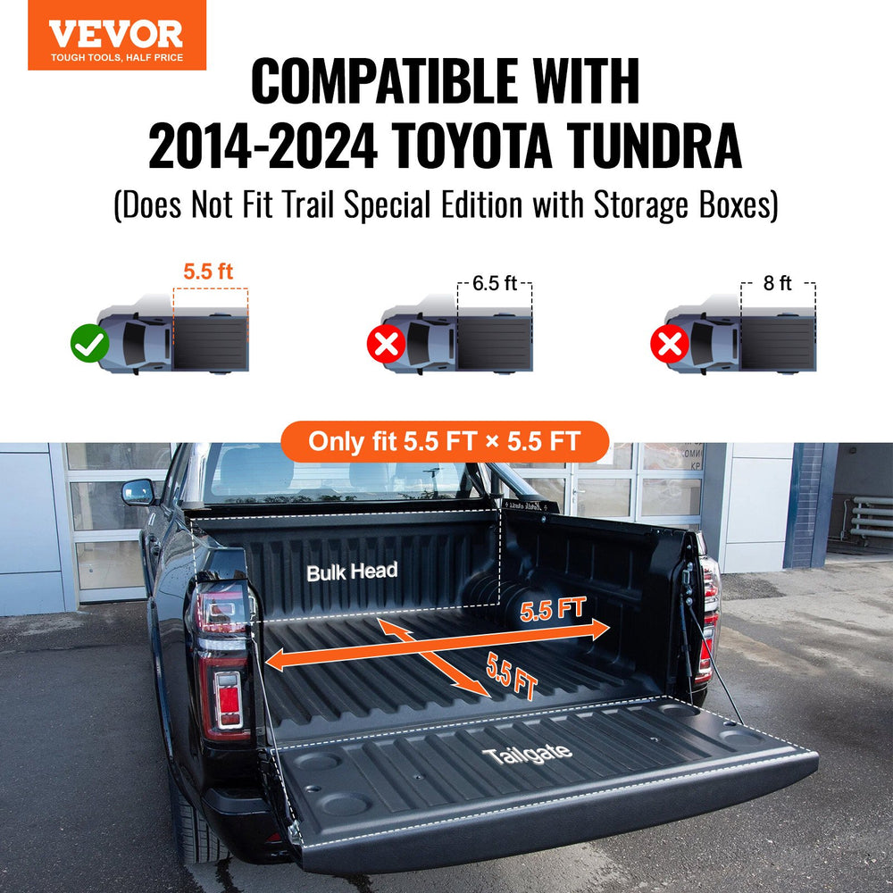 Vevor Tonneau Cover Tri-Fold for 5.5' Truck Bed 2014-2024 Toyota Tundra Aluminum Panel Anti-Loose Clamps New