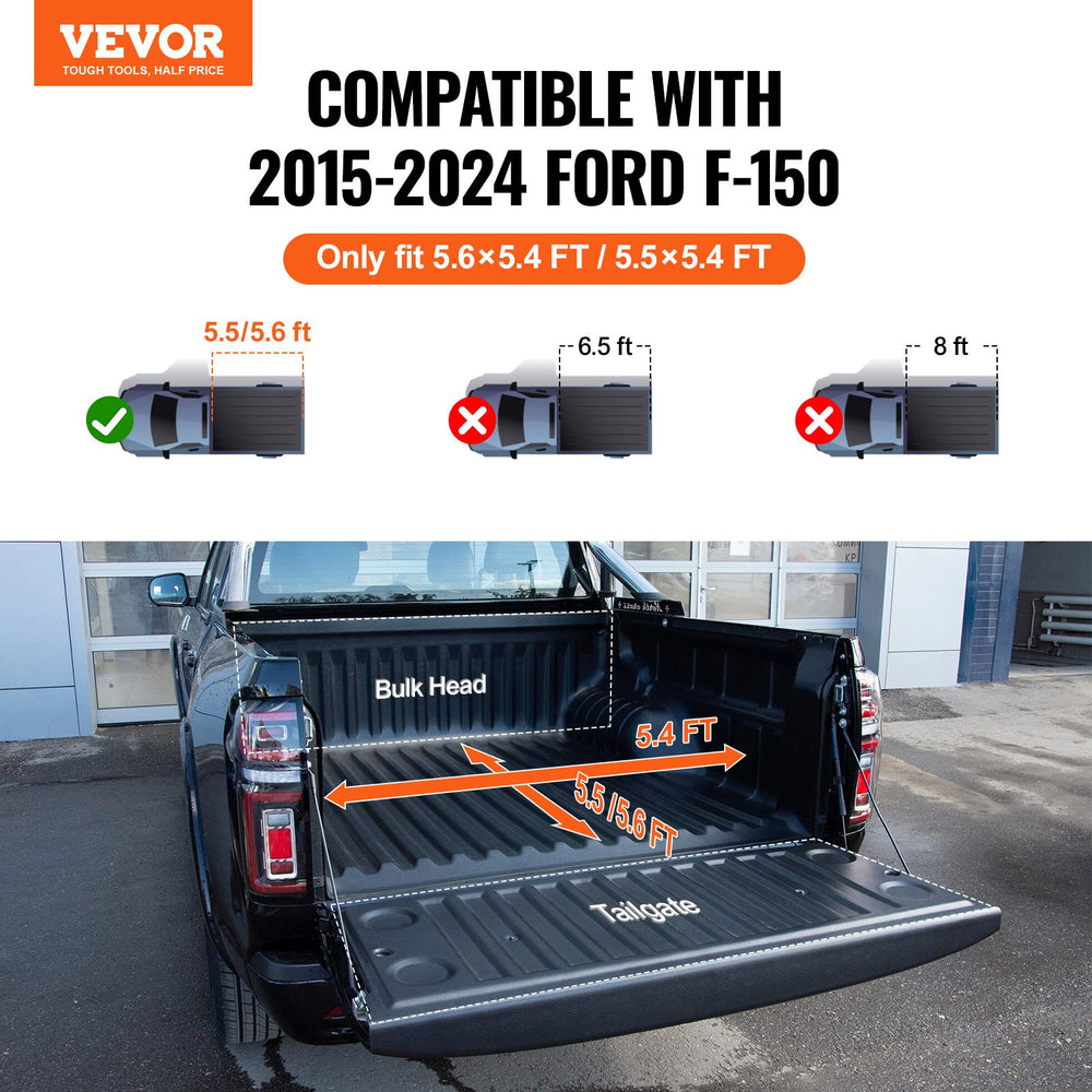 Vevor Tonneau Cover Tri-Fold for 5.5' Truck Bed 2015-2024 Ford F-150 Aluminum Panel Anti-Loose Clamps New