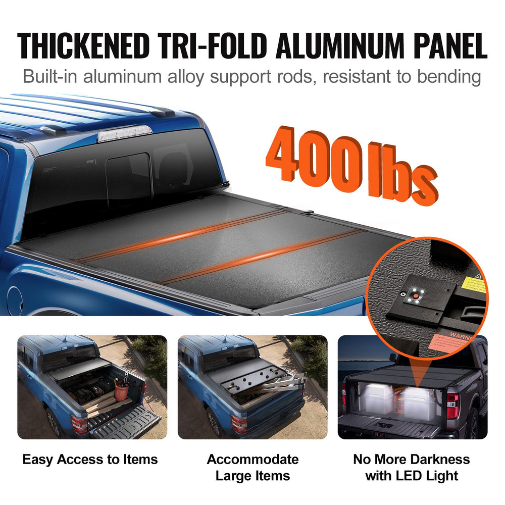 Vevor Tonneau Cover Tri-Fold for 5.5' Truck Bed 2015-2024 Ford F-150 Aluminum Panel Anti-Loose Clamps New