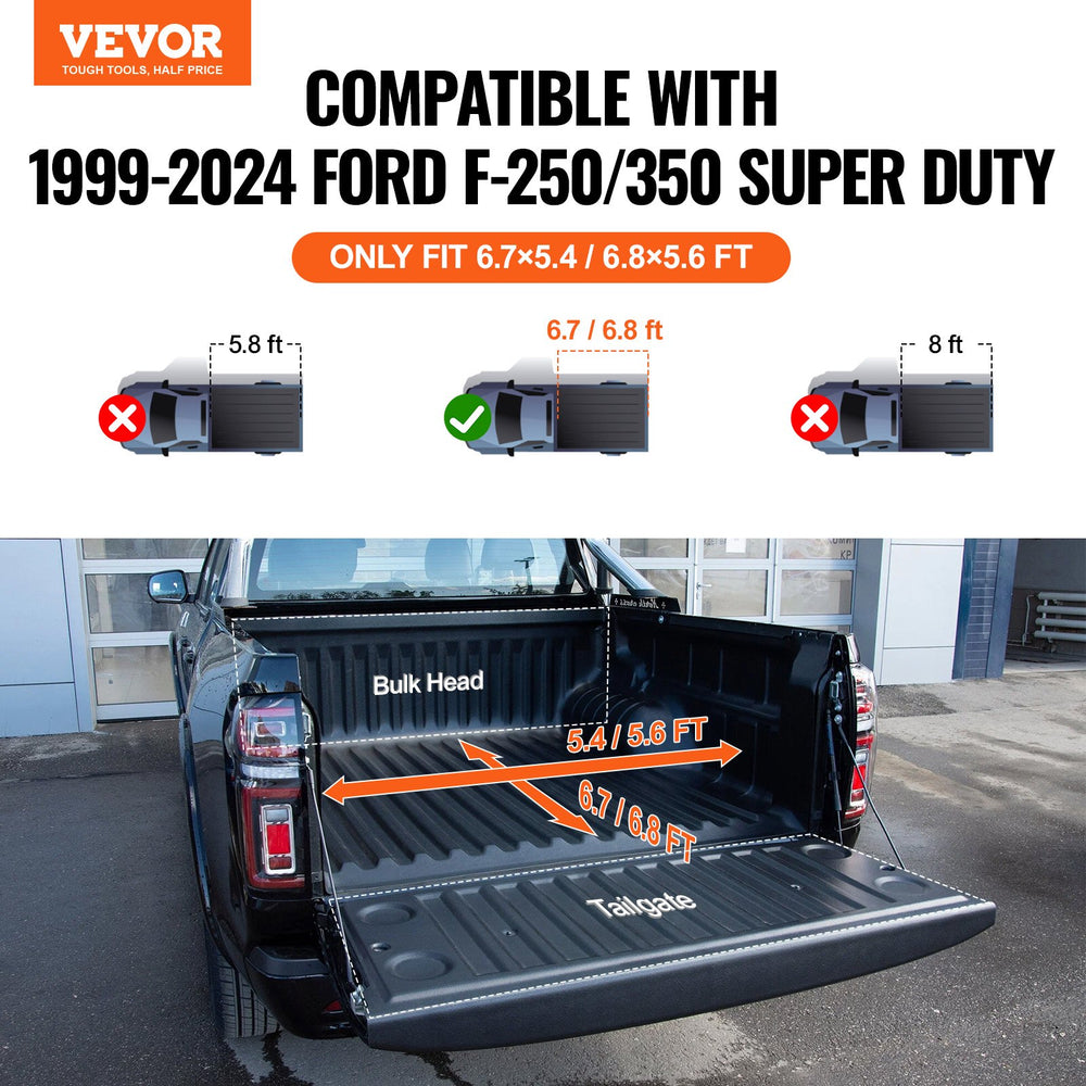 Vevor Tonneau Cover Tri-Fold for 6.75' Truck Bed 1999-2024 Ford F-250 F-350 Super Duty Aluminum Panel Anti-Loose Clamps New