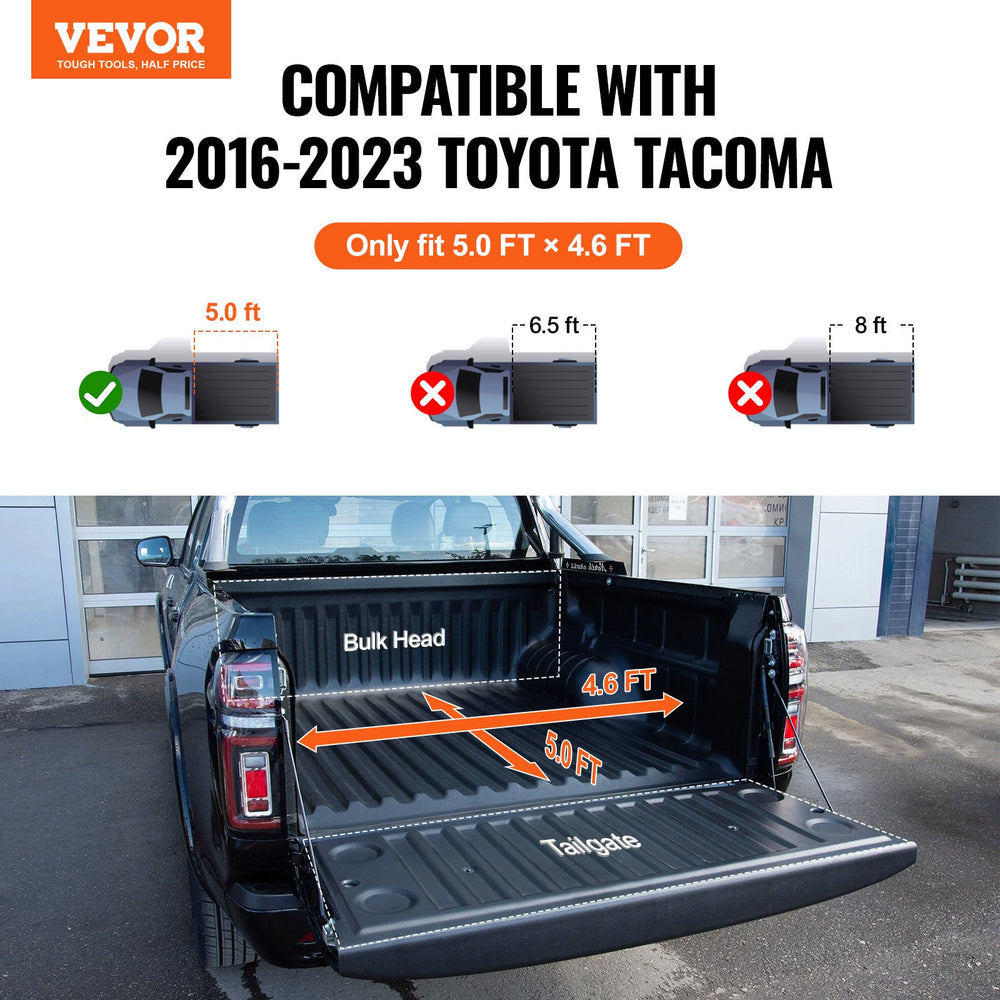 Vevor Tonneau Cover Tri-Fold for 5' Truck Bed 2016-2023 Toyota Tacoma Aluminum Panel Anti-Loose Clamps New