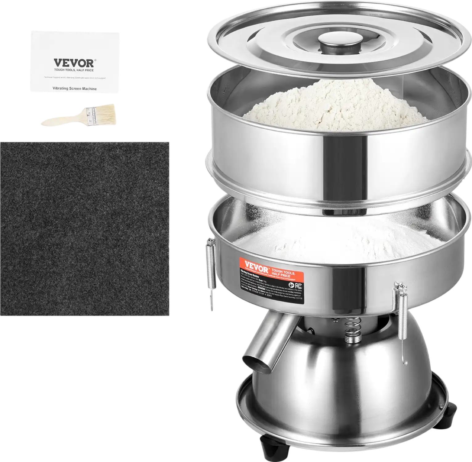 Vevor Sieve Machine Electric Vibrating Sifter 45W Automatic 40+60 Mesh Stainless Steel for Powders and Liquids New