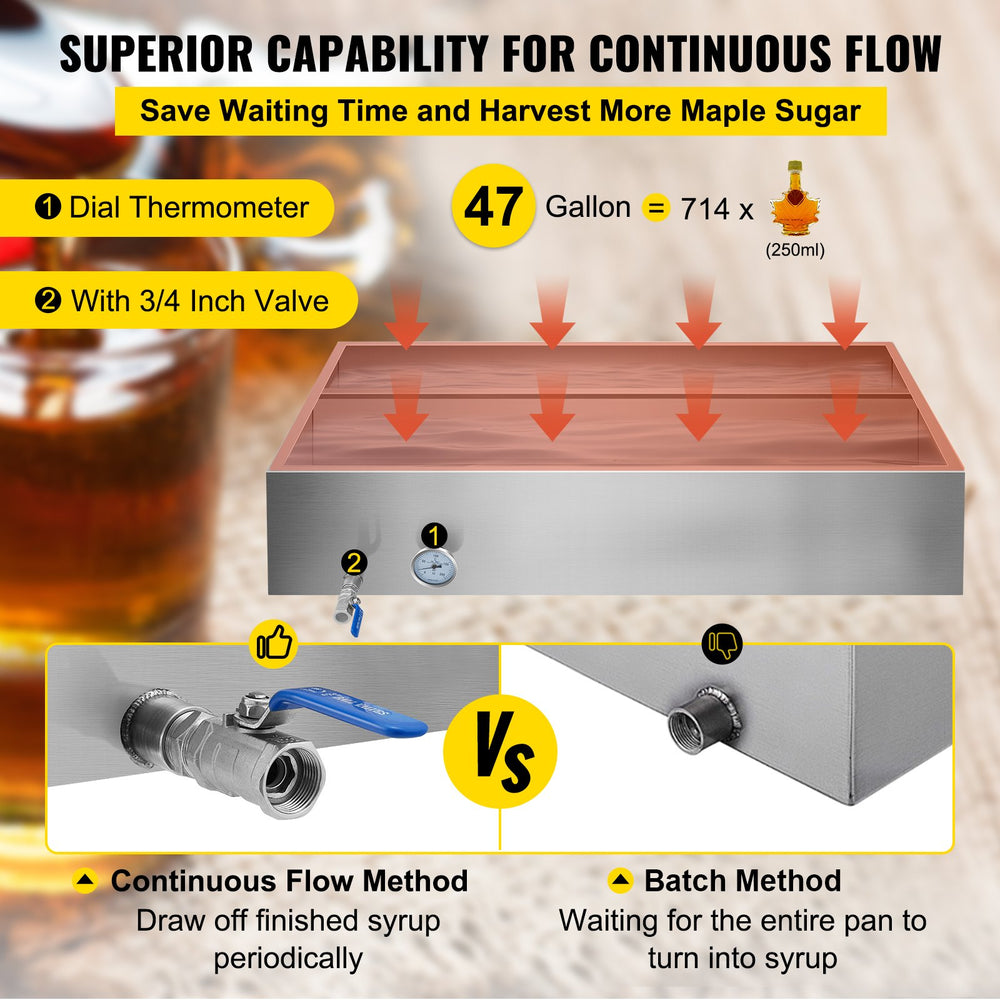 Vevor Evaporator Pan 48" x 24" x 9.4" Stainless Steel Maple Syrup Boiling Kit with Thermometer and Divider Pan New