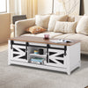Vevor Farmhouse Coffee Table 48" 2-Tier Rustic Wood with Sliding Barn Doors and Removable Shelves New