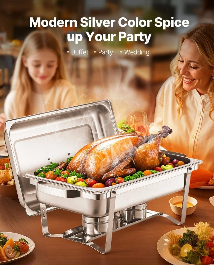 Vevor Chafing Dish Set 6-Pack 8 Qt Full-Size Stainless Steel Buffet Warmers New