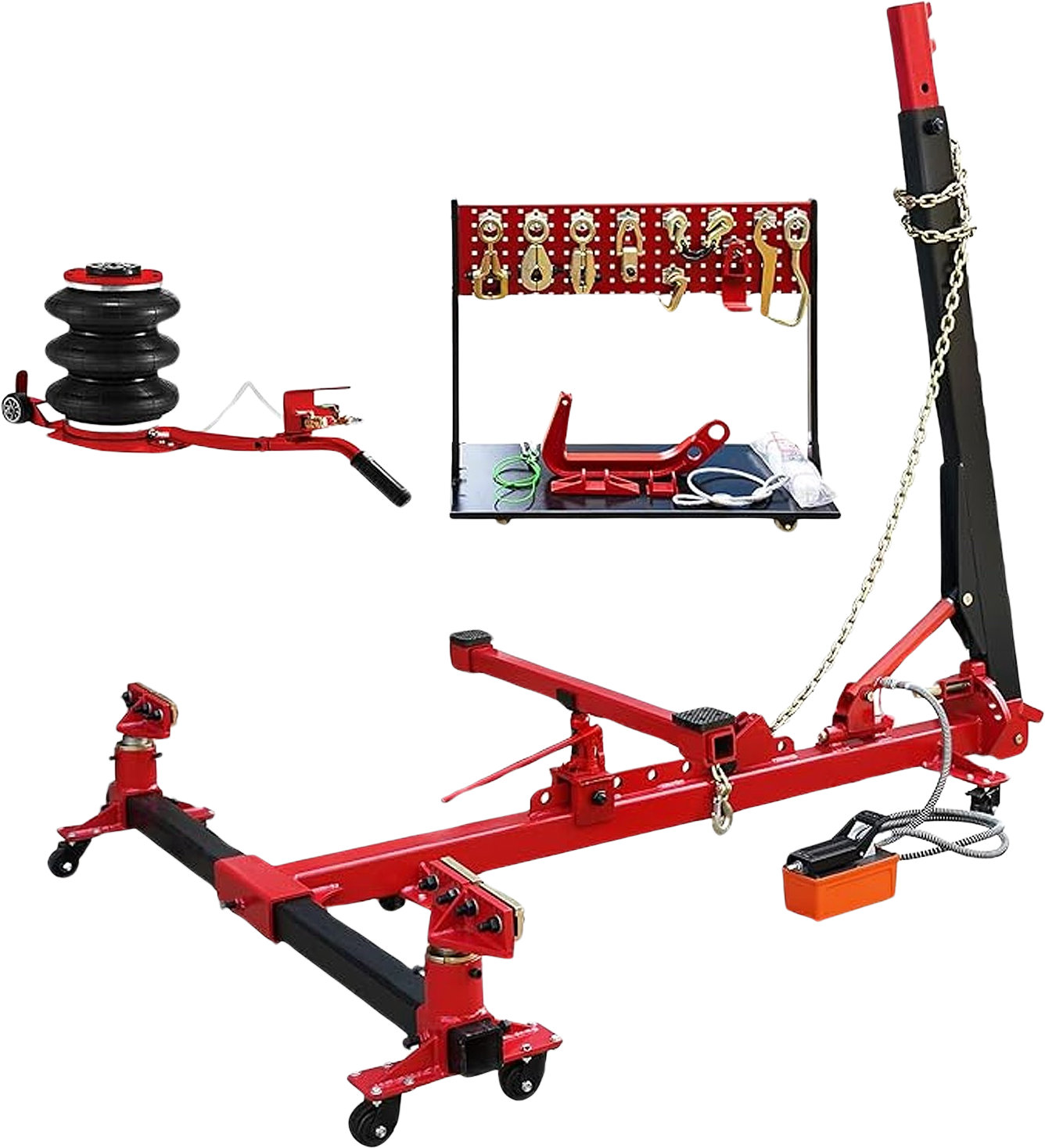 Vevor Auto Body Frame Straightener 13227 Lbs. Tensile Force with Hydraulic Foot Pump and Pulling Clamp Set New