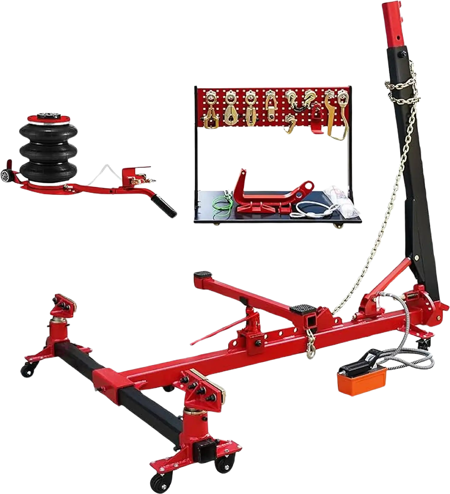Vevor Auto Body Frame Straightener 13227 Lbs. Tensile Force with Hydraulic Foot Pump and Pulling Clamp Set New