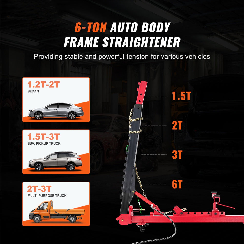 Vevor Auto Body Frame Straightener 13227 Lbs. Tensile Force with Hydraulic Foot Pump and Pulling Clamp Set New