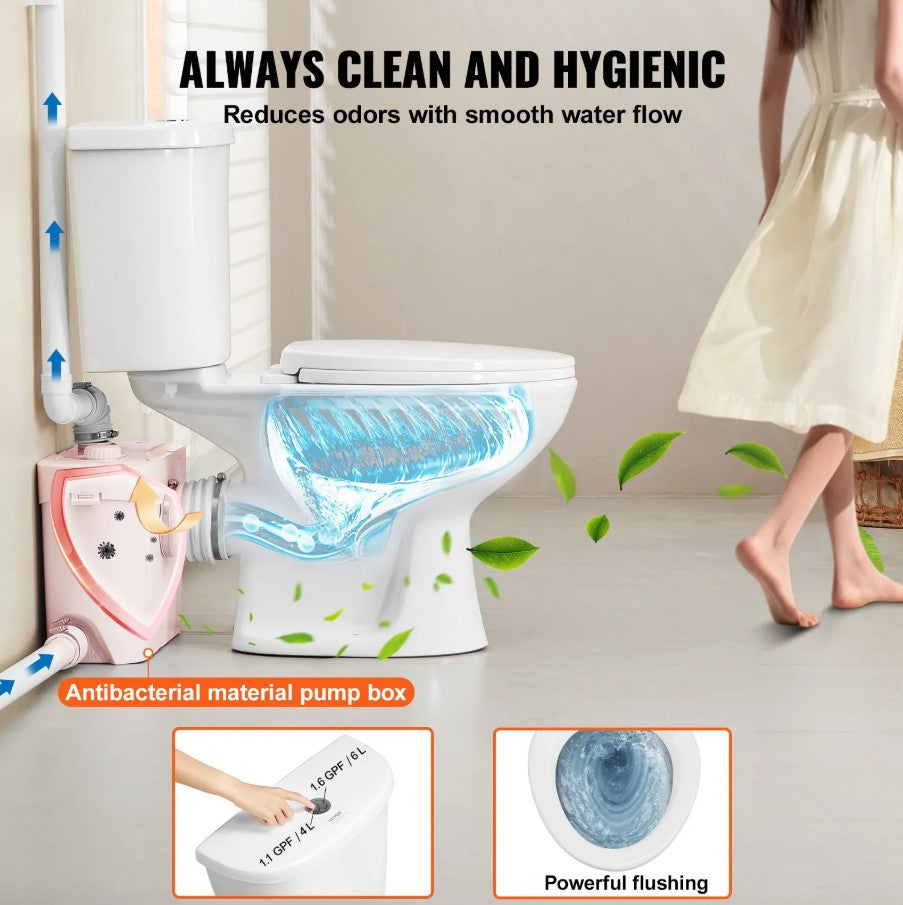 Vevor Upflush Macerating Toilet System with 700W Pump for Basement and Low-Drain Areas New