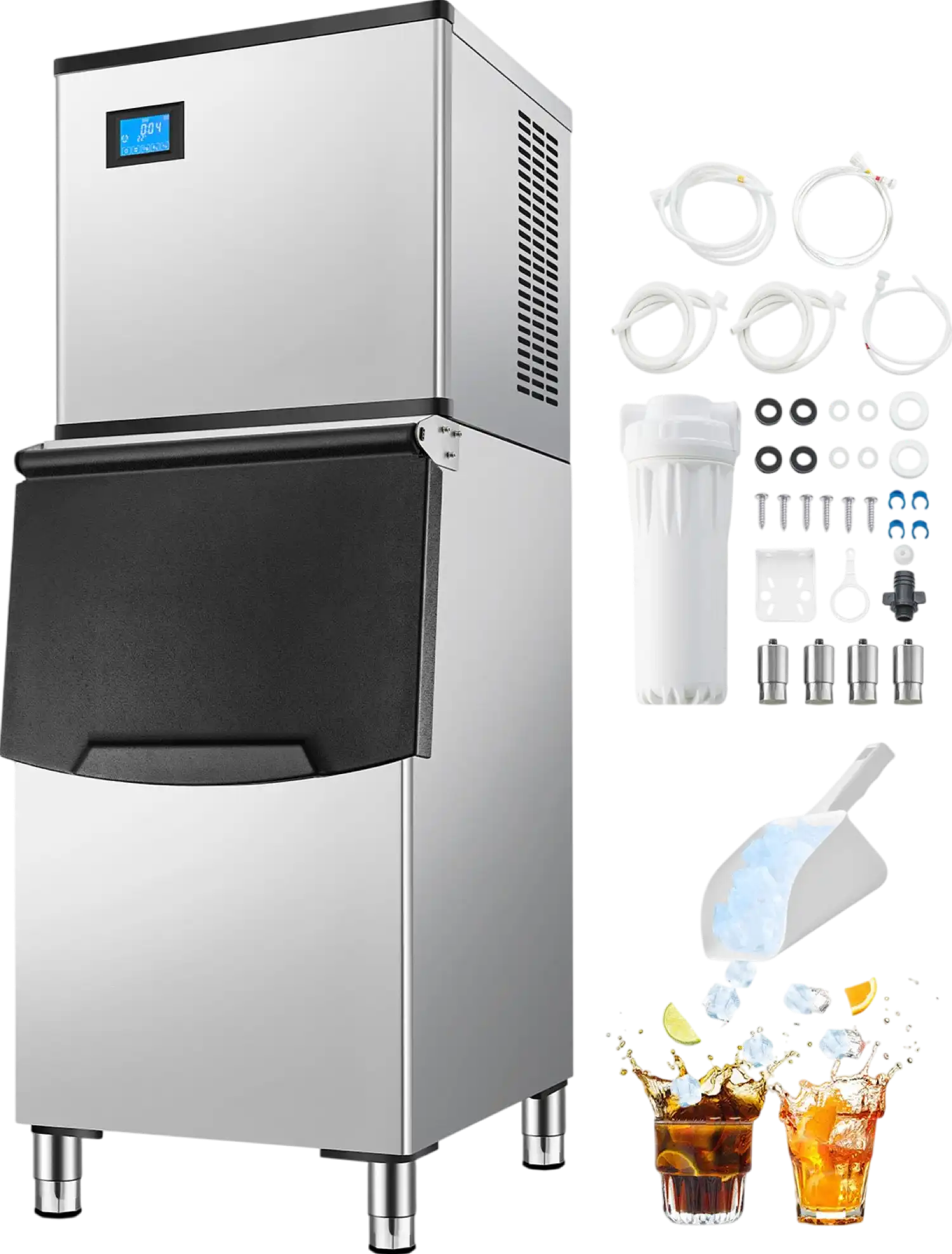 Vevor Commercial Ice Maker 300 Lbs/24 Hr Stainless Steel 250 Lbs Storage Bin Self-Cleaning New
