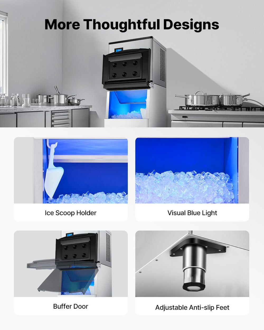 Vevor Commercial Ice Maker 300 Lbs/24 Hr Stainless Steel 250 Lbs Storage Bin Self-Cleaning New