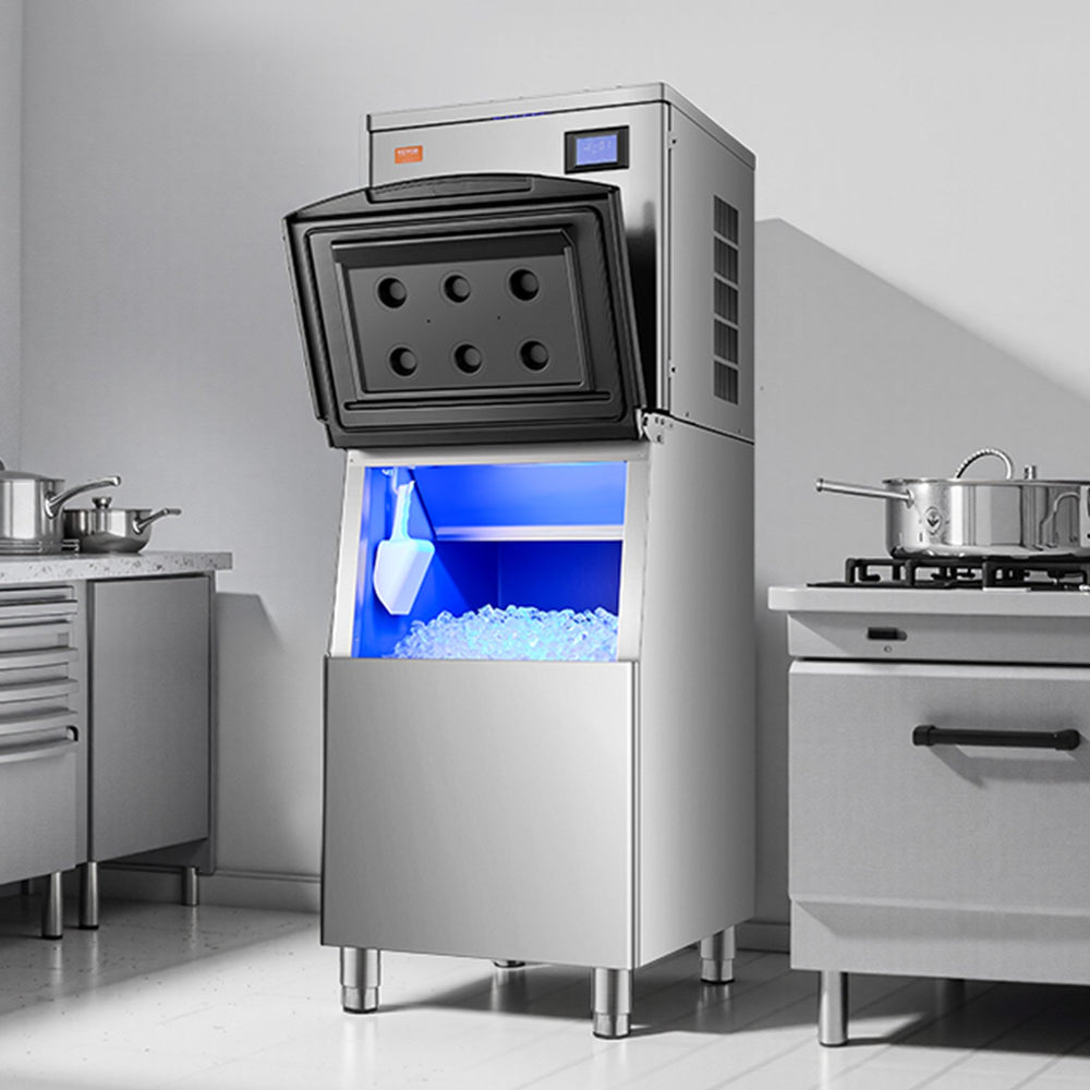 Vevor Commercial Ice Maker 400 Lbs/24 Hrs Stainless Steel 250 Lbs Storage Bin Auto Self-Cleaning New