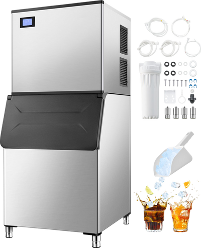 Vevor Commercial Ice Maker 800 Lbs/24 Hrs Stainless Steel 500 Lbs Storage Bin Auto Self-Cleaning New