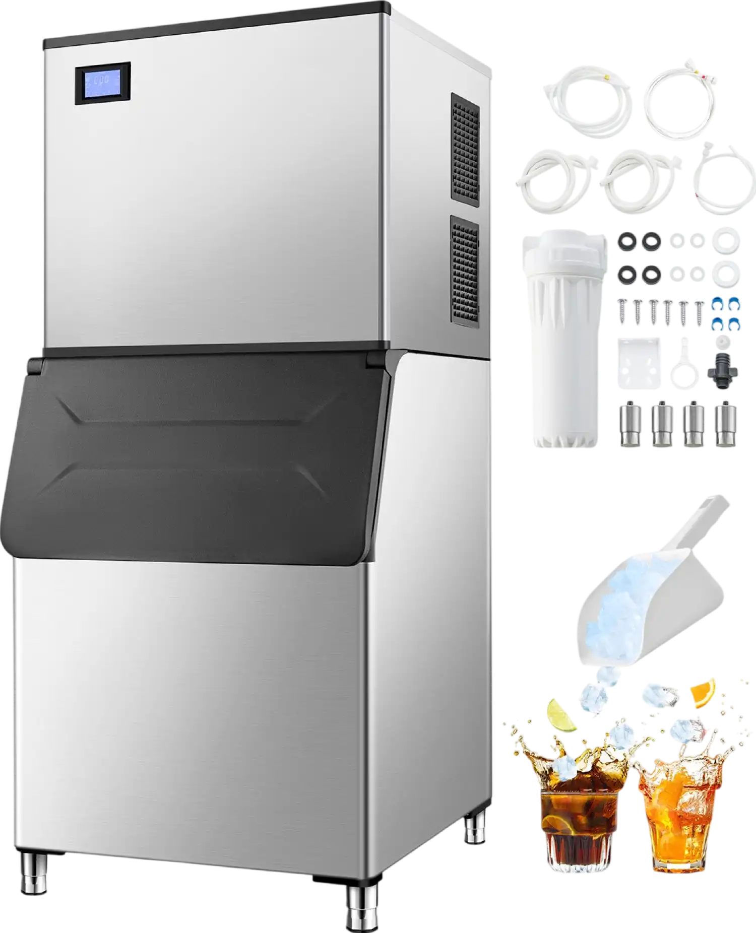 Vevor Commercial Ice Maker 800 Lbs/24 Hrs Stainless Steel 500 Lbs Storage Bin Auto Self-Cleaning New
