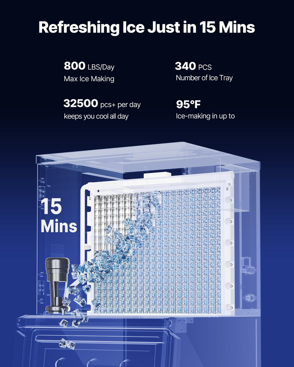 Vevor Commercial Ice Maker 800 Lbs/24 Hrs Stainless Steel 500 Lbs Storage Bin Auto Self-Cleaning New