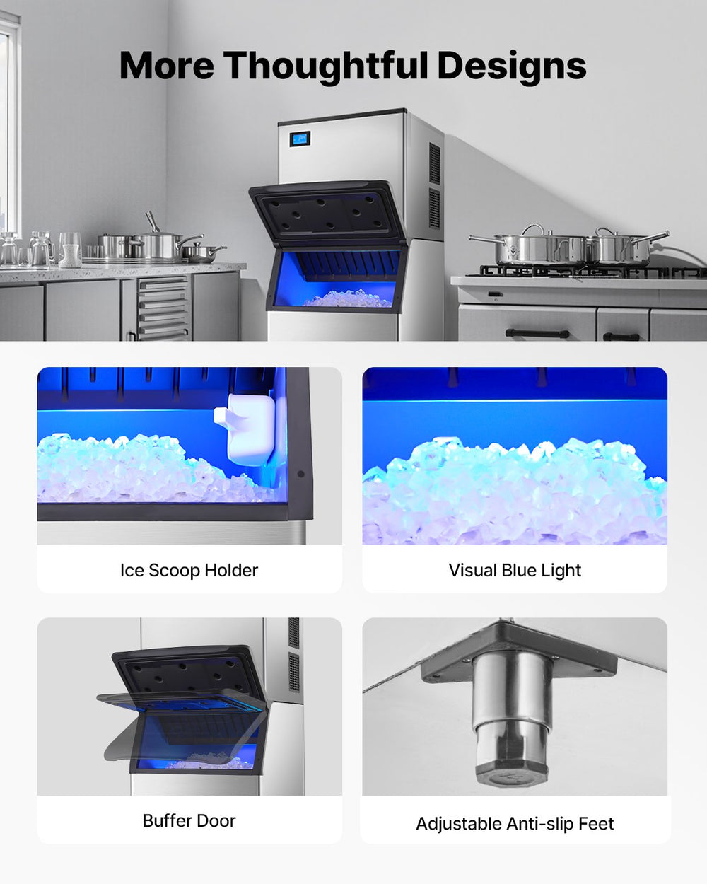 Vevor Commercial Ice Maker 800 Lbs/24 Hrs Stainless Steel 500 Lbs Storage Bin Auto Self-Cleaning New