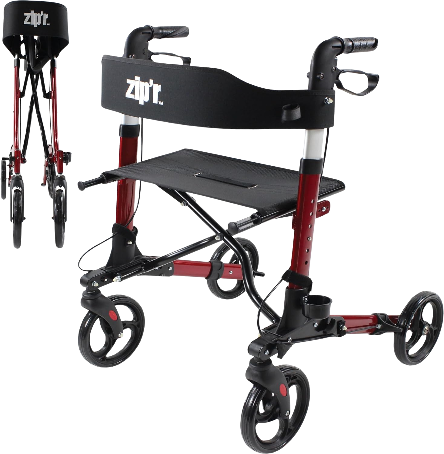 Zip’r Rambler Rollator Walker with Seat 300 Lbs Capacity for 4'9