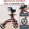 Zip’r Rambler Rollator Walker with Seat 300 Lbs Capacity for 4'9"-6'4" Riders Folding ZIP20RED New