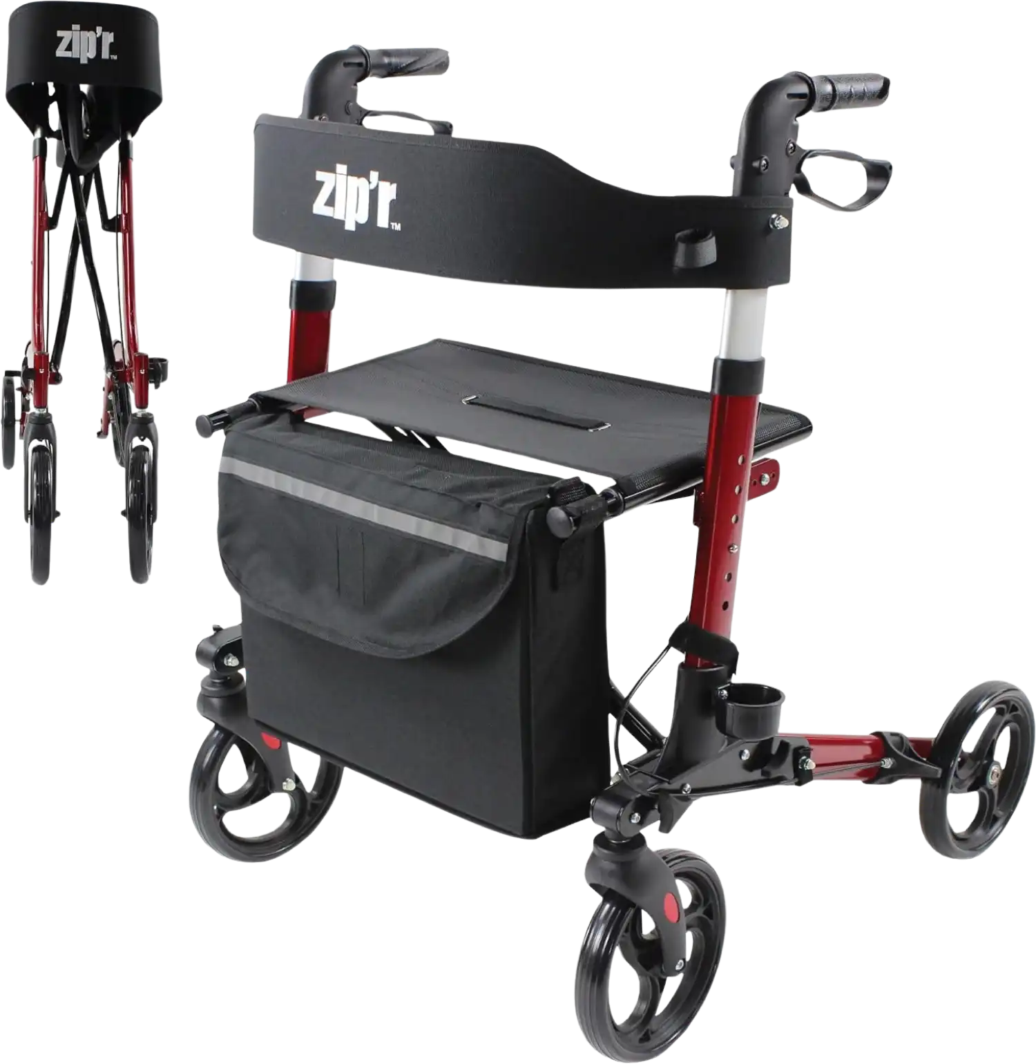 Zip’r Pioneer Rollator Walker with Seat and Storage 300 Lbs Capacity for 4'9