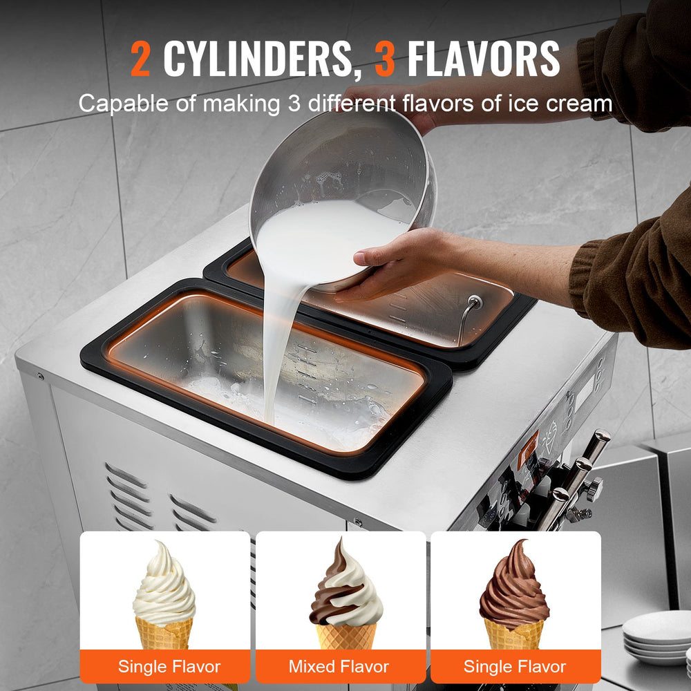 Vevor Ice Cream Machine 9-11.6 Gal per Hour Soft Serve 3 Flavors 3400W Stainless Steel with LED Panel New