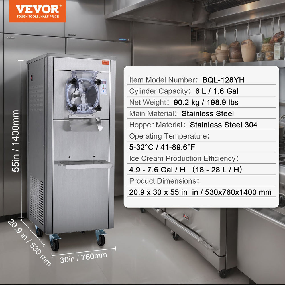 Vevor Ice Cream Machine 4.9-7.6 Gal per Hour Single Flavor Hard Serve LED Display Auto Clean 1780W New