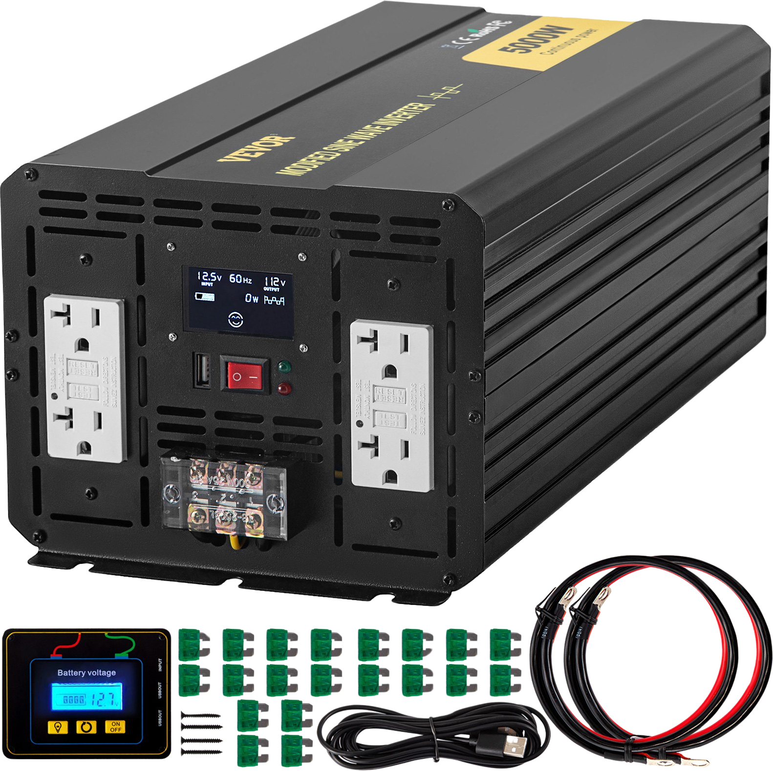 Vevor Power Inverter 5000W Modified Sine Wave Inverter DC 12V to AC 110V with LCD Display and Remote Controller New