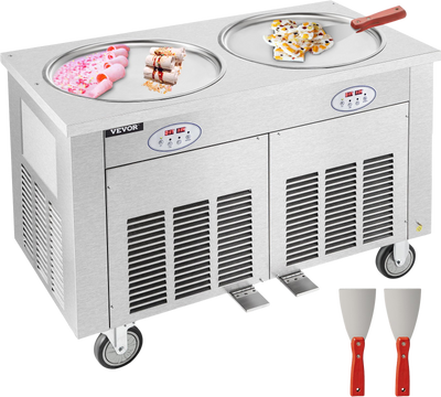 Vevor Ice Cream Roll Machine 1800W 2 Round Pans 17.7