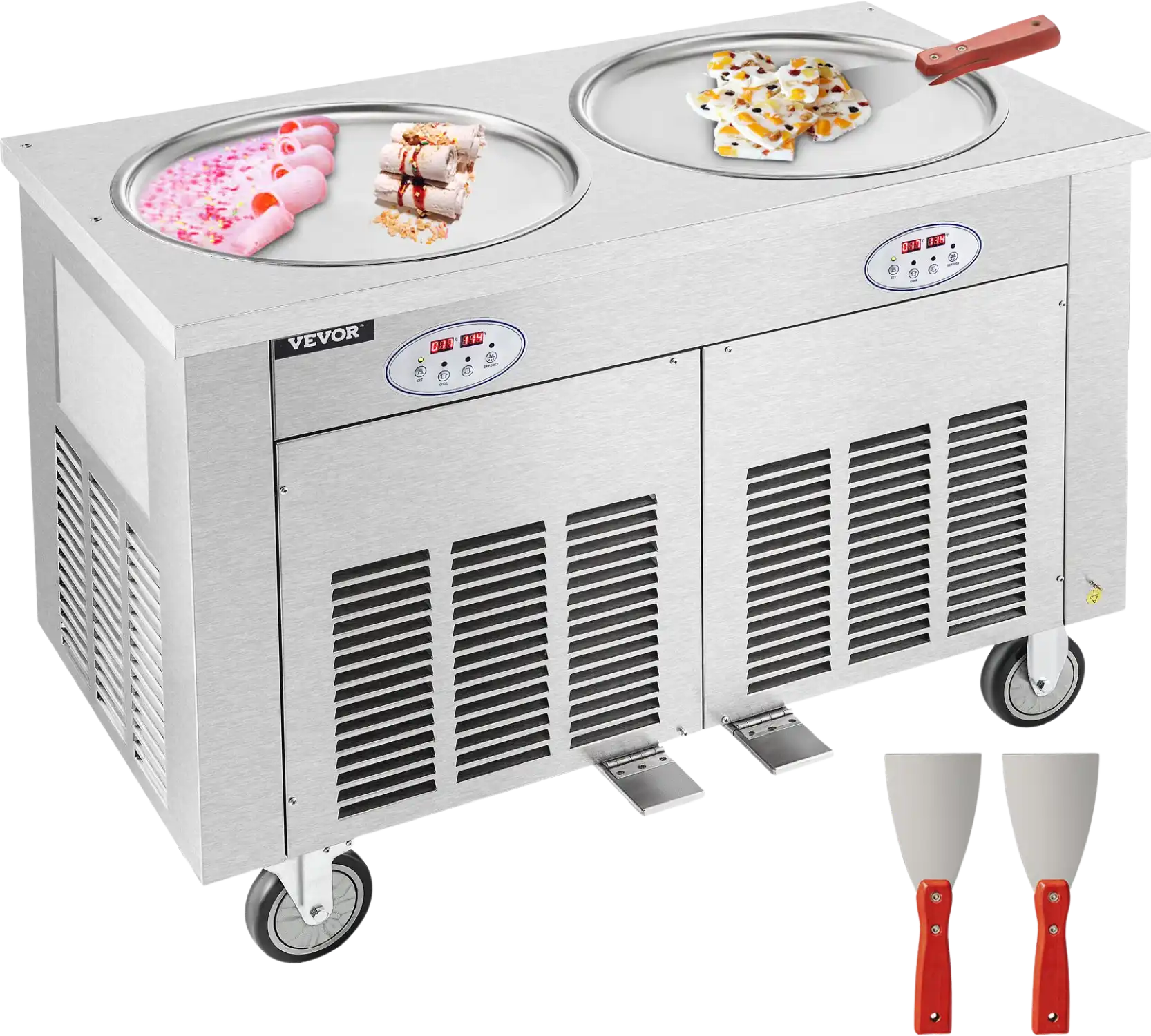 Vevor Ice Cream Roll Machine 1800W 2 Round Pans 17.7