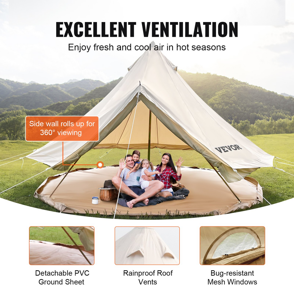 Vevor Bell Tent 9.8 ft/3m Yurt Cotton Canvas Waterproof With Stove Jack For 3-5 People 4 Seasons New