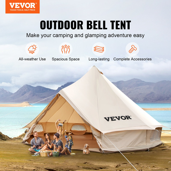 Vevor Bell Tent 13 ft/4m Yurt Cotton Canvas Waterproof With Stove Jack ...