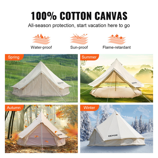 Vevor Bell Tent 13 ft/4m Yurt Cotton Canvas Waterproof With Stove Jack ...