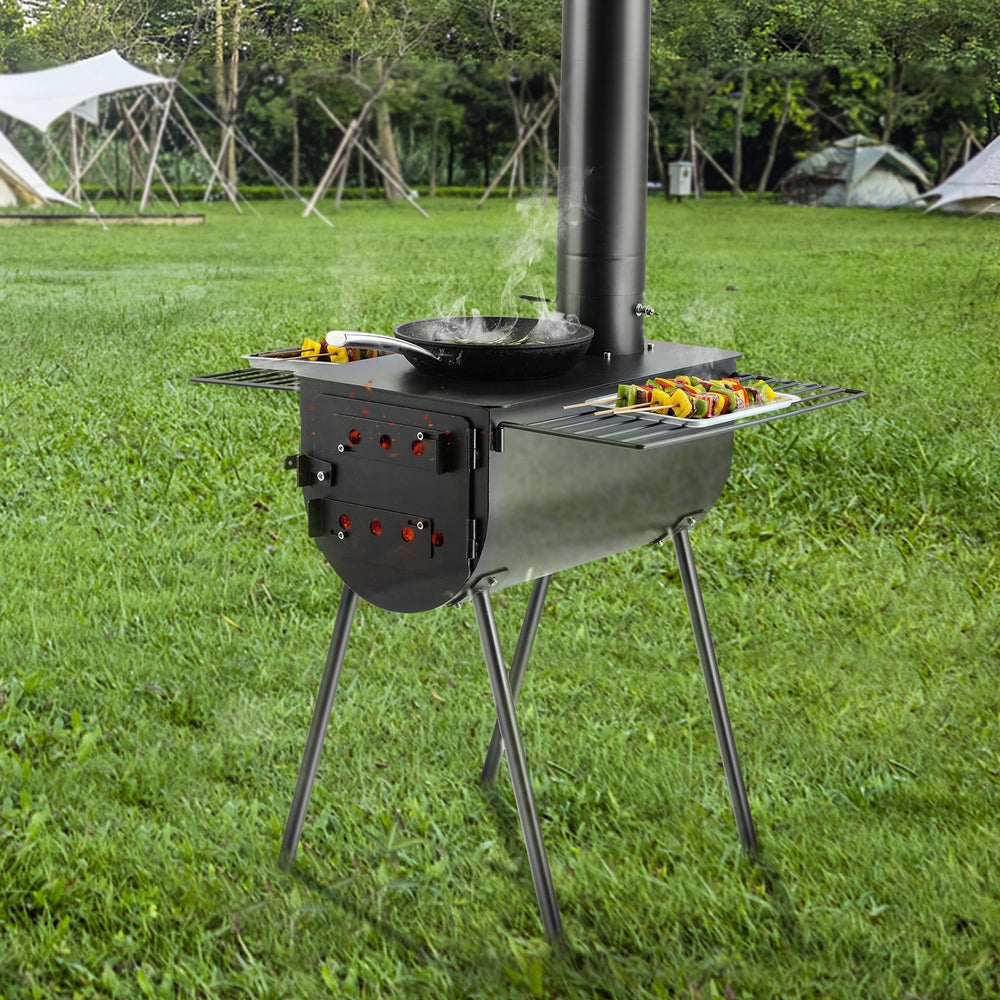 Vevor Tent Wood Stove 118" Alloy Steel Wood-Burning Stove with 3000 Cu. In. Firebox and Chimney Pipes New