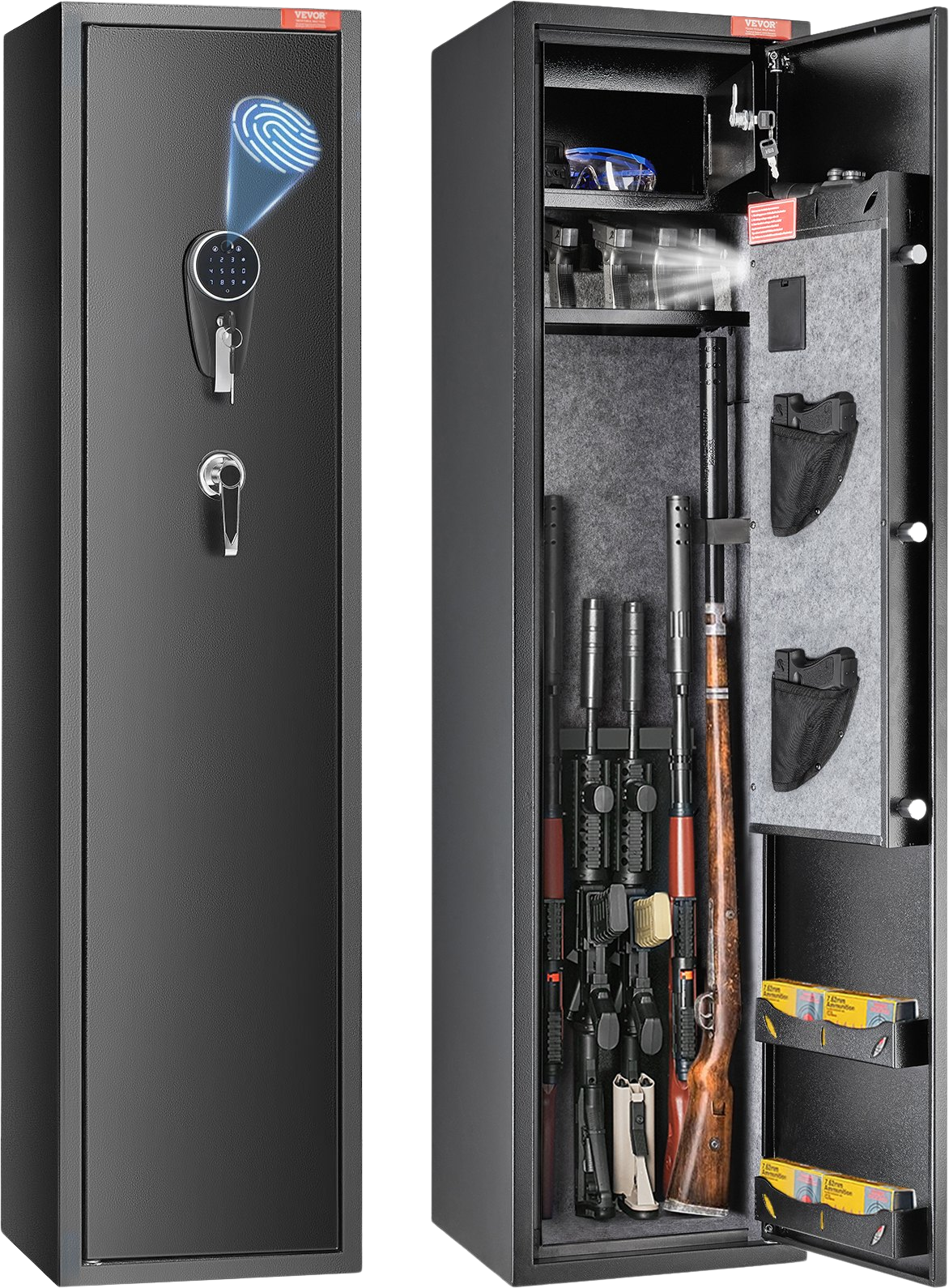 Vevor Gun Safe 6 Rifles Cabinet with Fingerprint Lock Digital Keypad Removable Shelf and Built-In Locker New