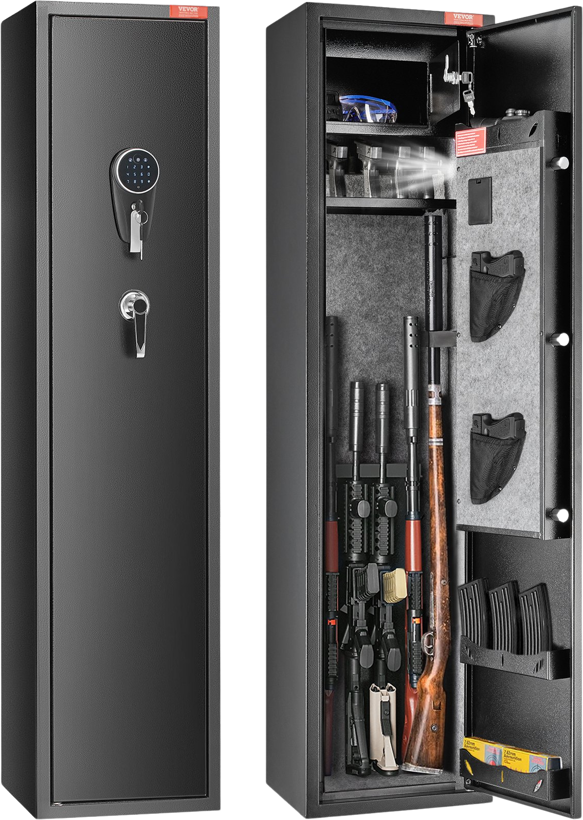 Vevor Gun Safe 5 Rifles Cabinet with Digital Keypad Removable Shelf and Built-In Locker New