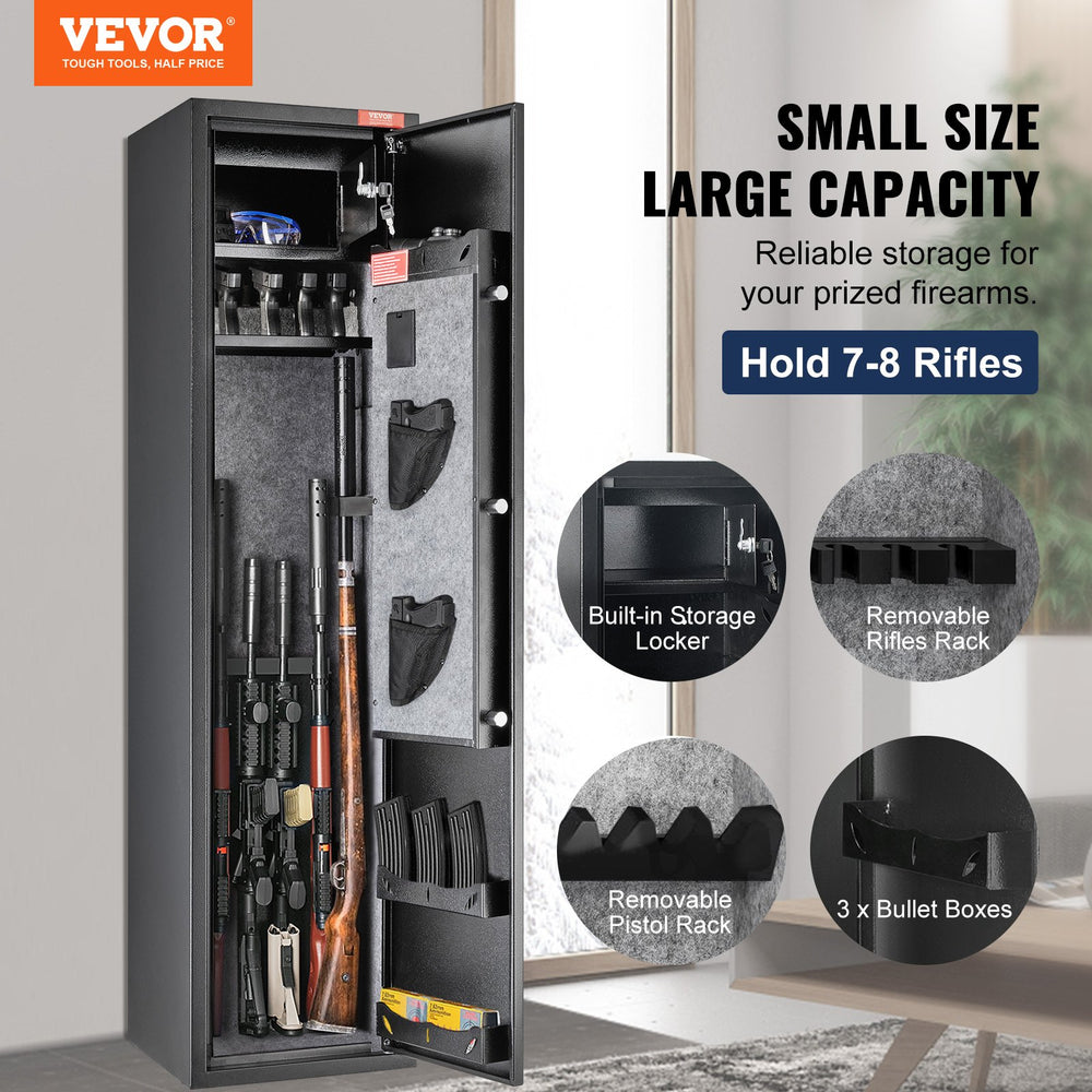 Vevor Gun Safe 5 Rifles Cabinet with Digital Keypad Removable Shelf and Built-In Locker New