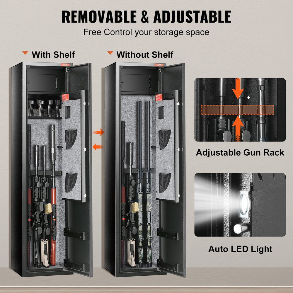 Vevor Gun Safe 5 Rifles Cabinet with Digital Keypad Removable Shelf and Built-In Locker New