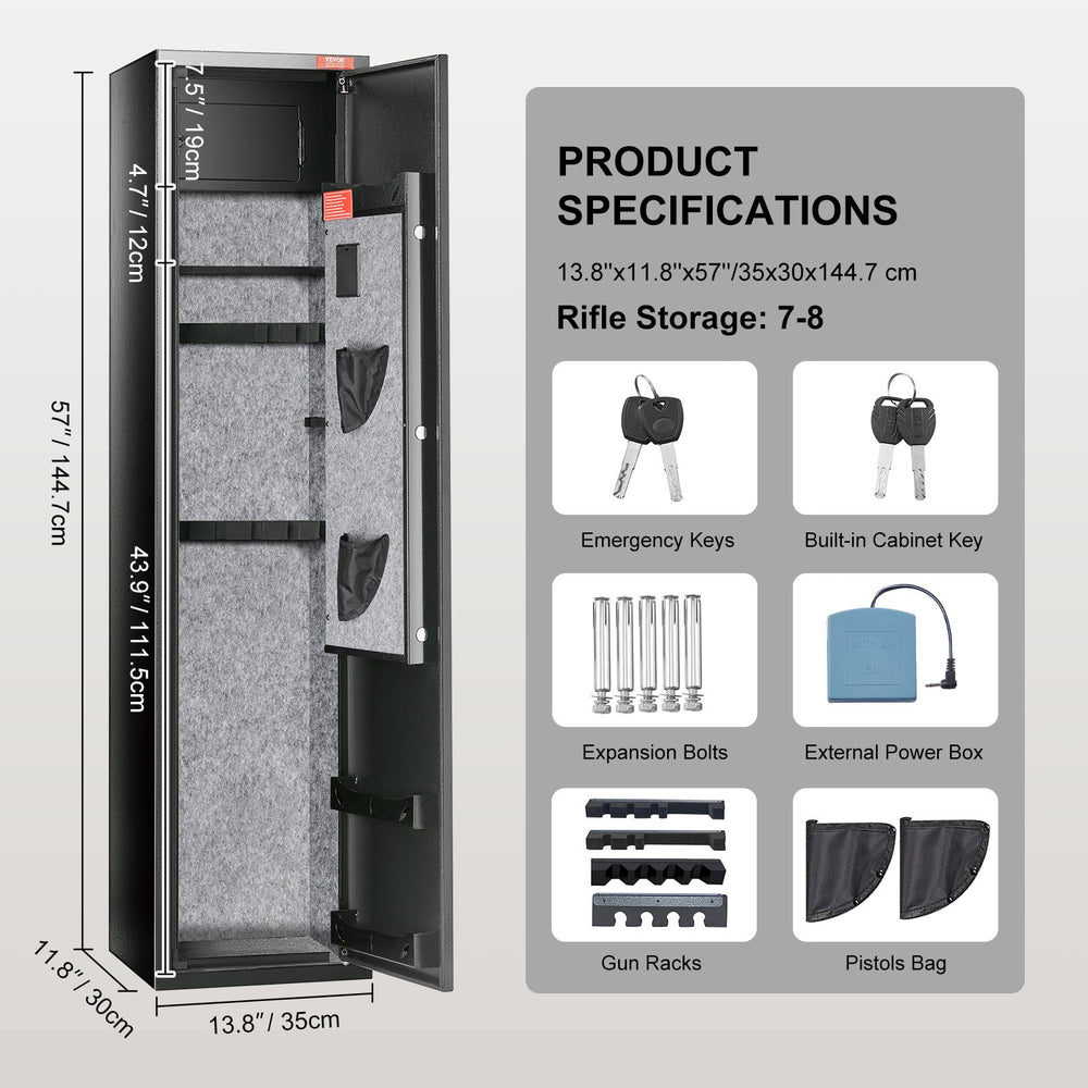 Vevor Gun Safe 5 Rifles Cabinet with Digital Keypad Removable Shelf and Built-In Locker New